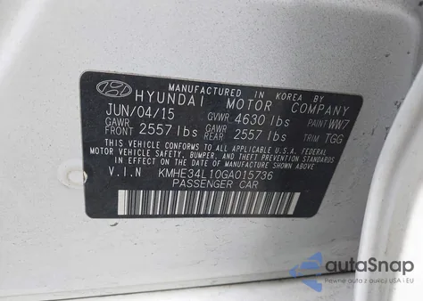 2016 Hyundai Sonata Hybrid Limited from USA, damaged, VIN KMHE34L10GA015736